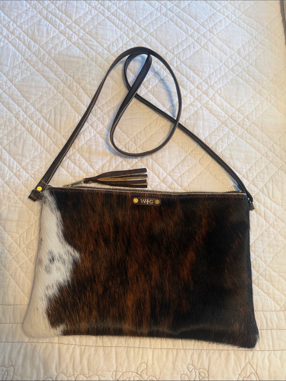 Brown & White Haircalf Crossbody Bag